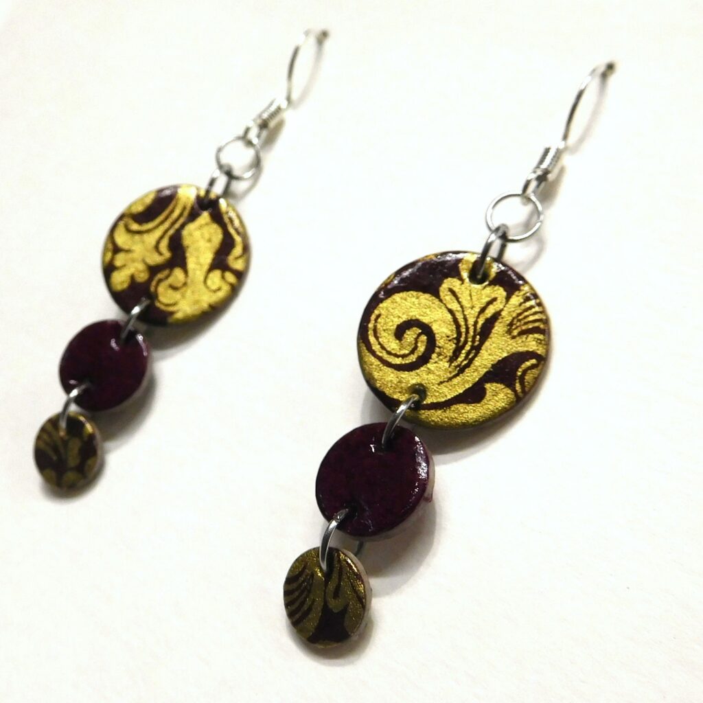 Boucles d'oreille en carton - Grappe - Bordeaux Or Baroque - Argent 925