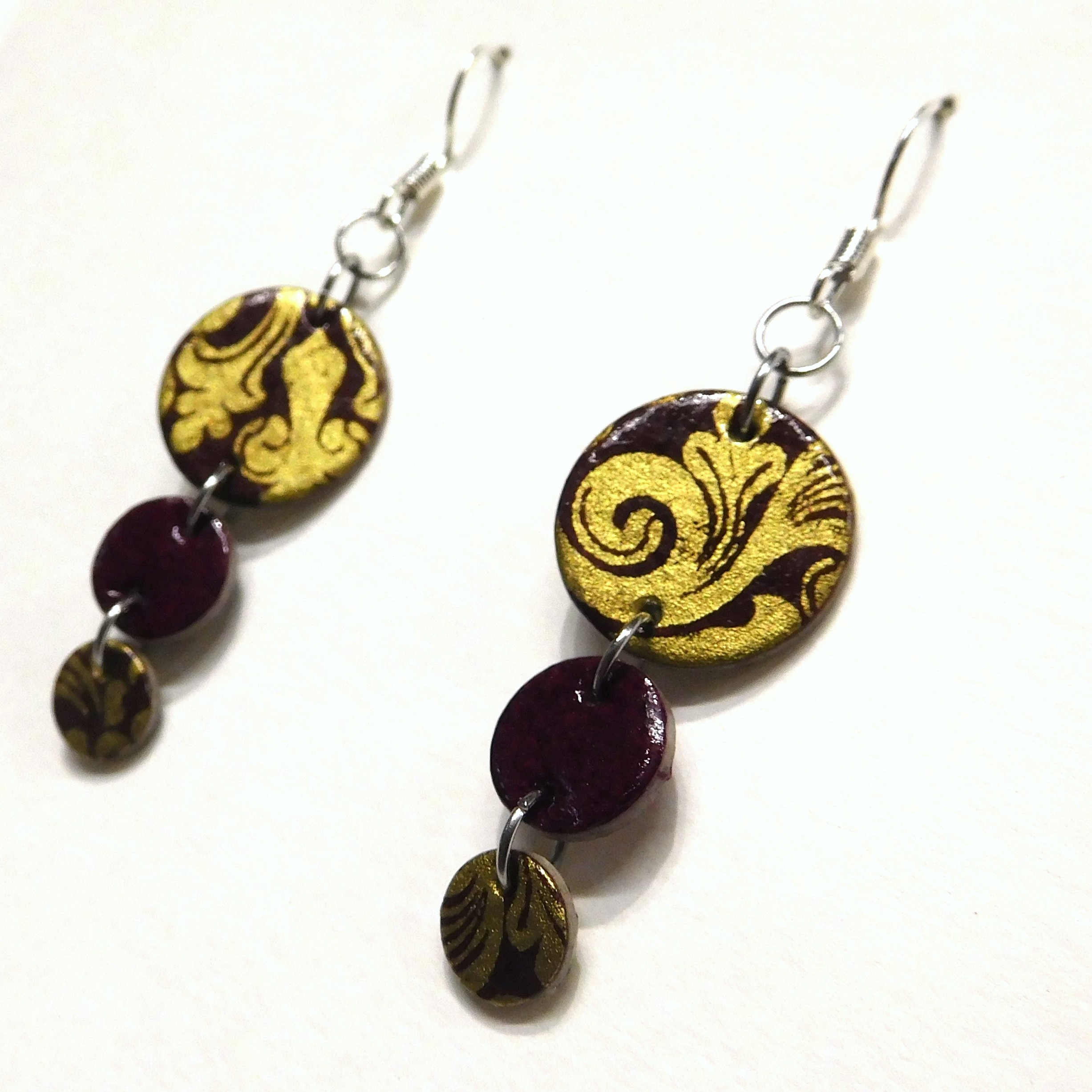 Boucles d'oreille en carton - Grappe - Bordeaux Or Baroque - Argent 925 – Image 2