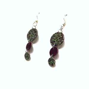 Boucles d'oreille en carton - Grappe - Bordeaux et Vert Feuilles - Argent 925 – Image 2