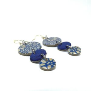 Boucles d'oreille en carton - Grappe - Fleurs Bleu-Porcelaine - Argent 925 – Image 4