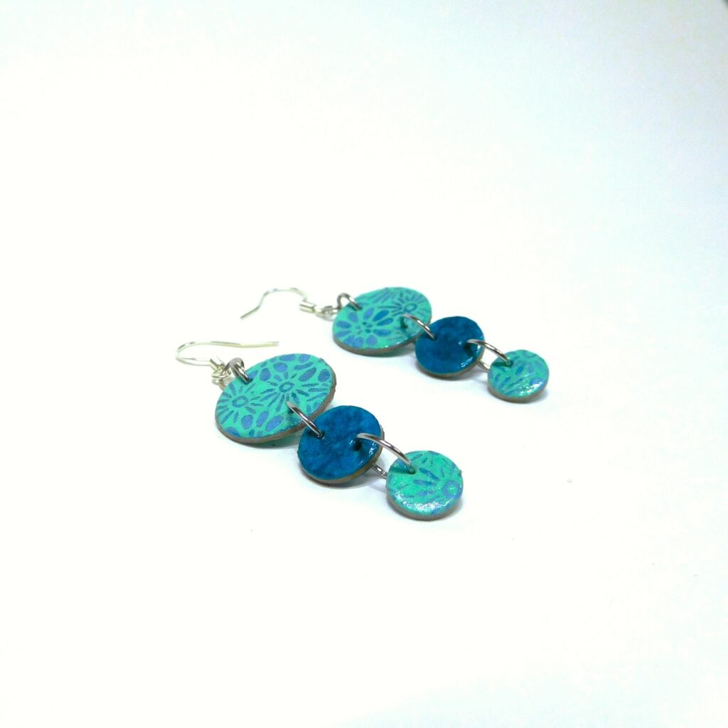 Boucles d'oreille en carton - Grappe - Fleurs Bleu-Turquoise - Argent 925