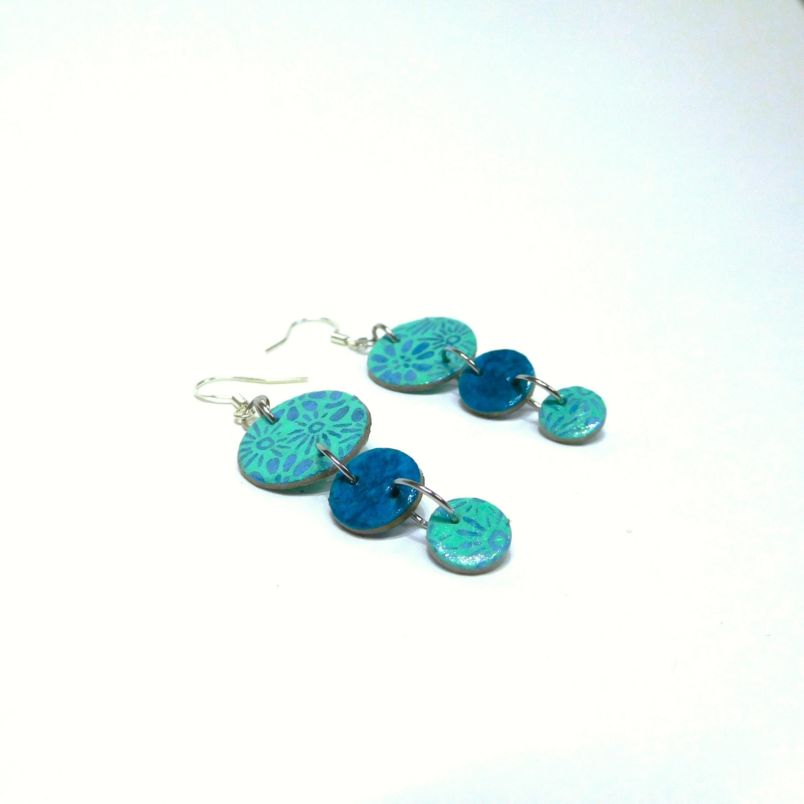Boucles d'oreille en carton - Grappe - Fleurs Bleu-Turquoise - Argent 925 – Image 4