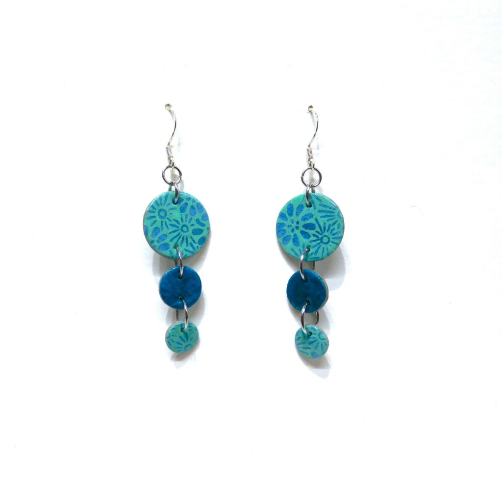 Boucles d'oreille en carton - Grappe - Fleurs Bleu-Turquoise - Argent 925