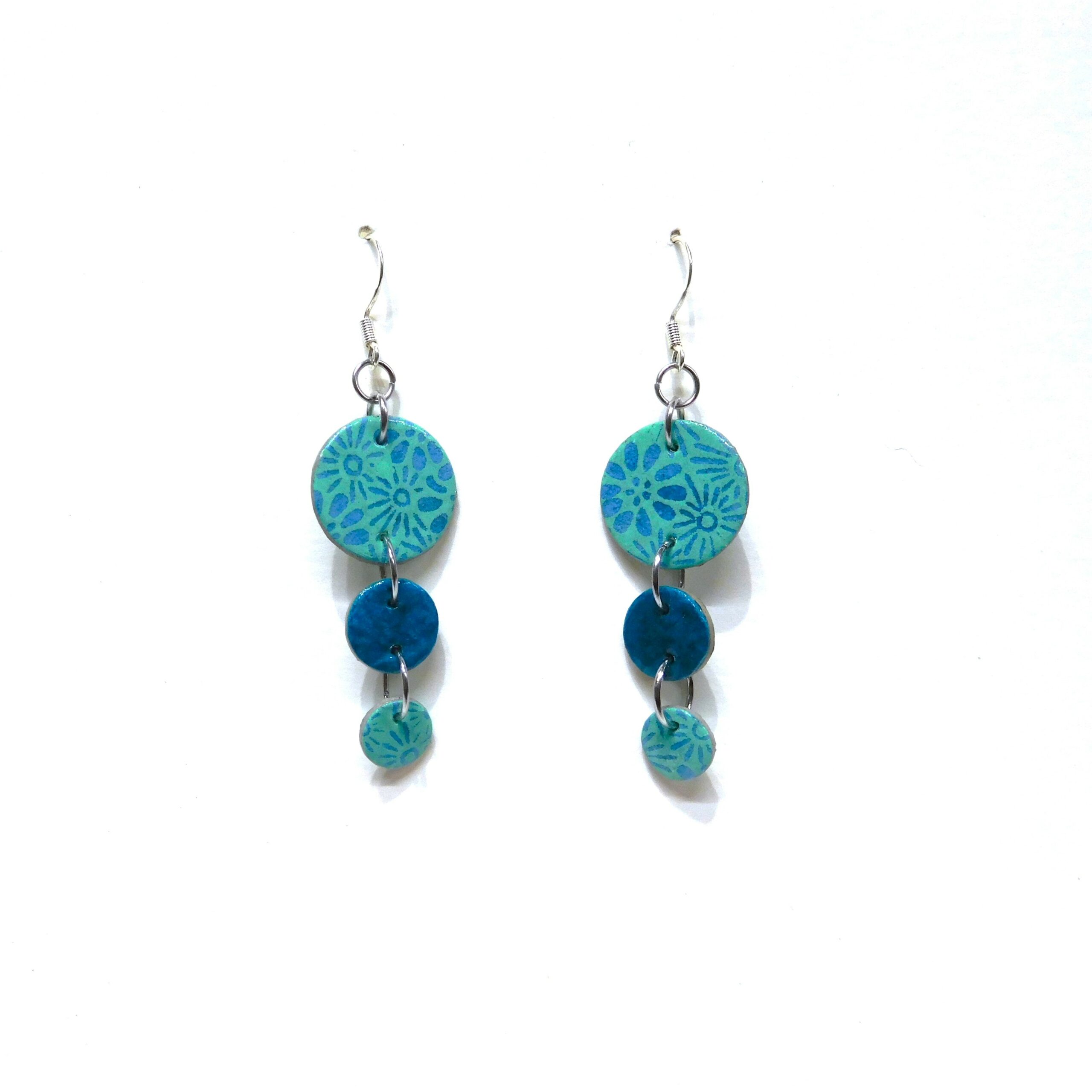 Boucles d'oreille en carton - Grappe - Fleurs Bleu-Turquoise - Argent 925 – Image 1