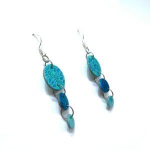 Boucles d'oreille en carton - Grappe - Fleurs Bleu-Turquoise - Argent 925 – Image 3