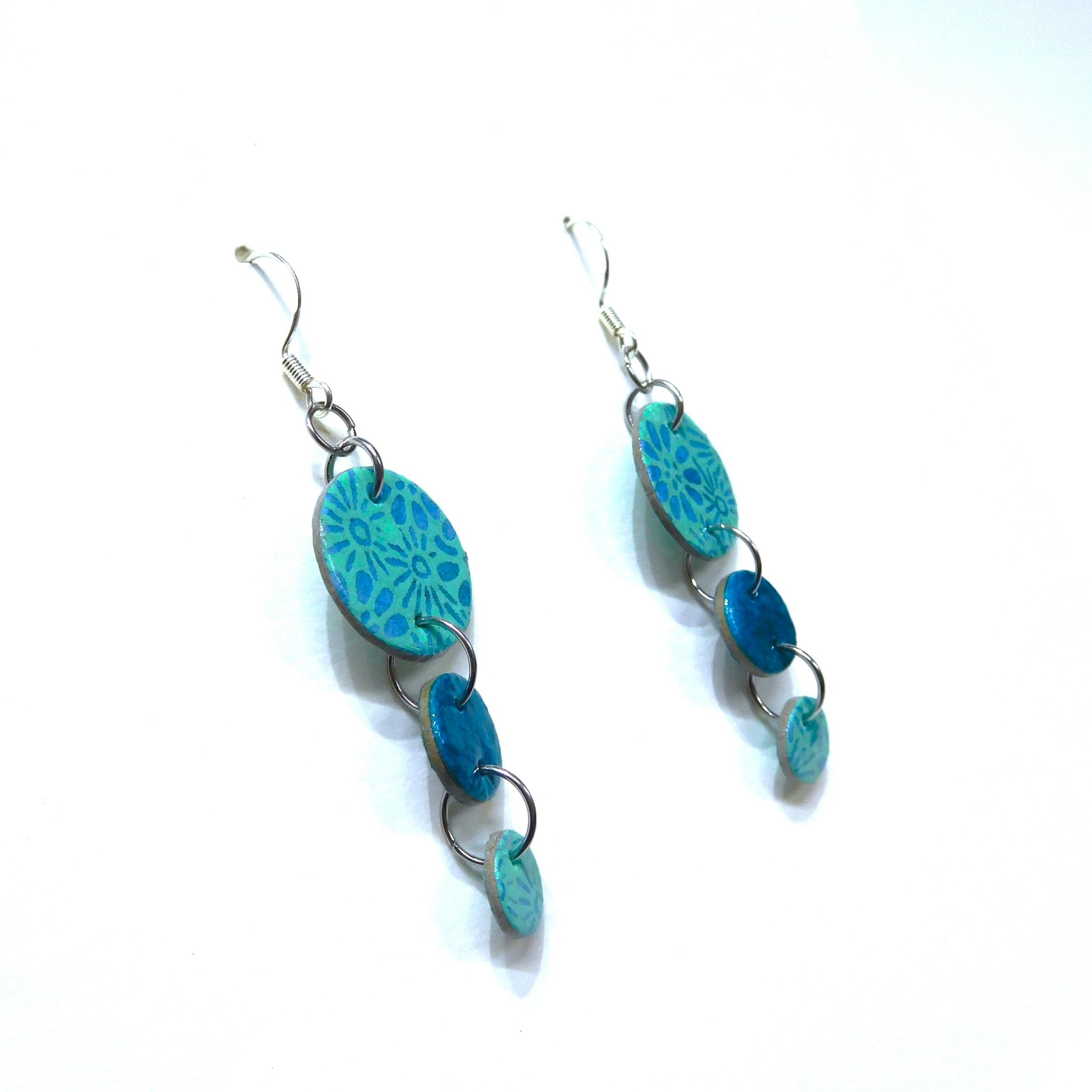 Boucles d'oreille en carton - Grappe - Fleurs Bleu-Turquoise - Argent 925 – Image 3
