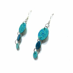 Boucles d'oreille en carton - Grappe - Fleurs Bleu-Turquoise - Argent 925 – Image 2