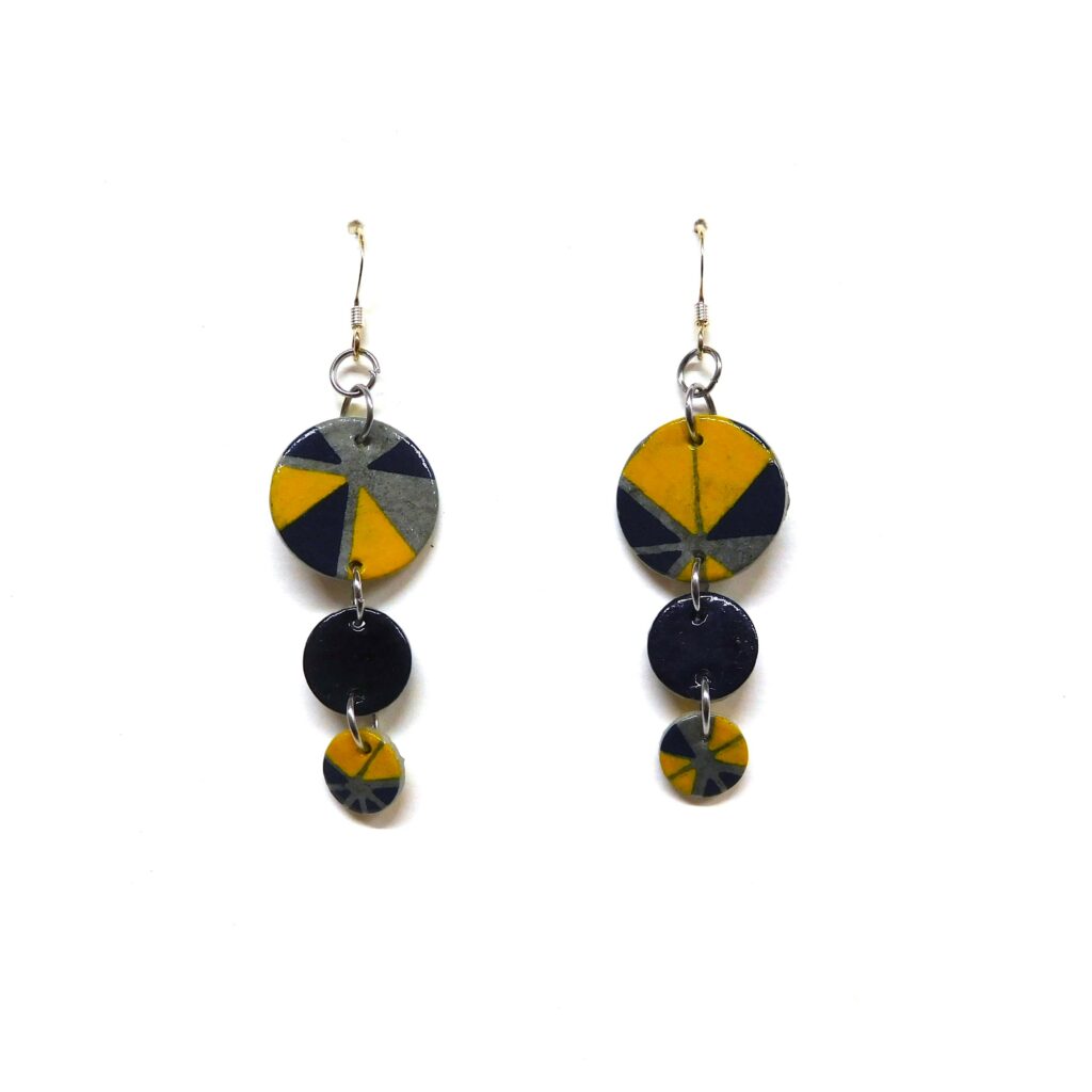 Boucles d'oreille en carton - Grappe - Bleu Jaune Géo - Argent 925