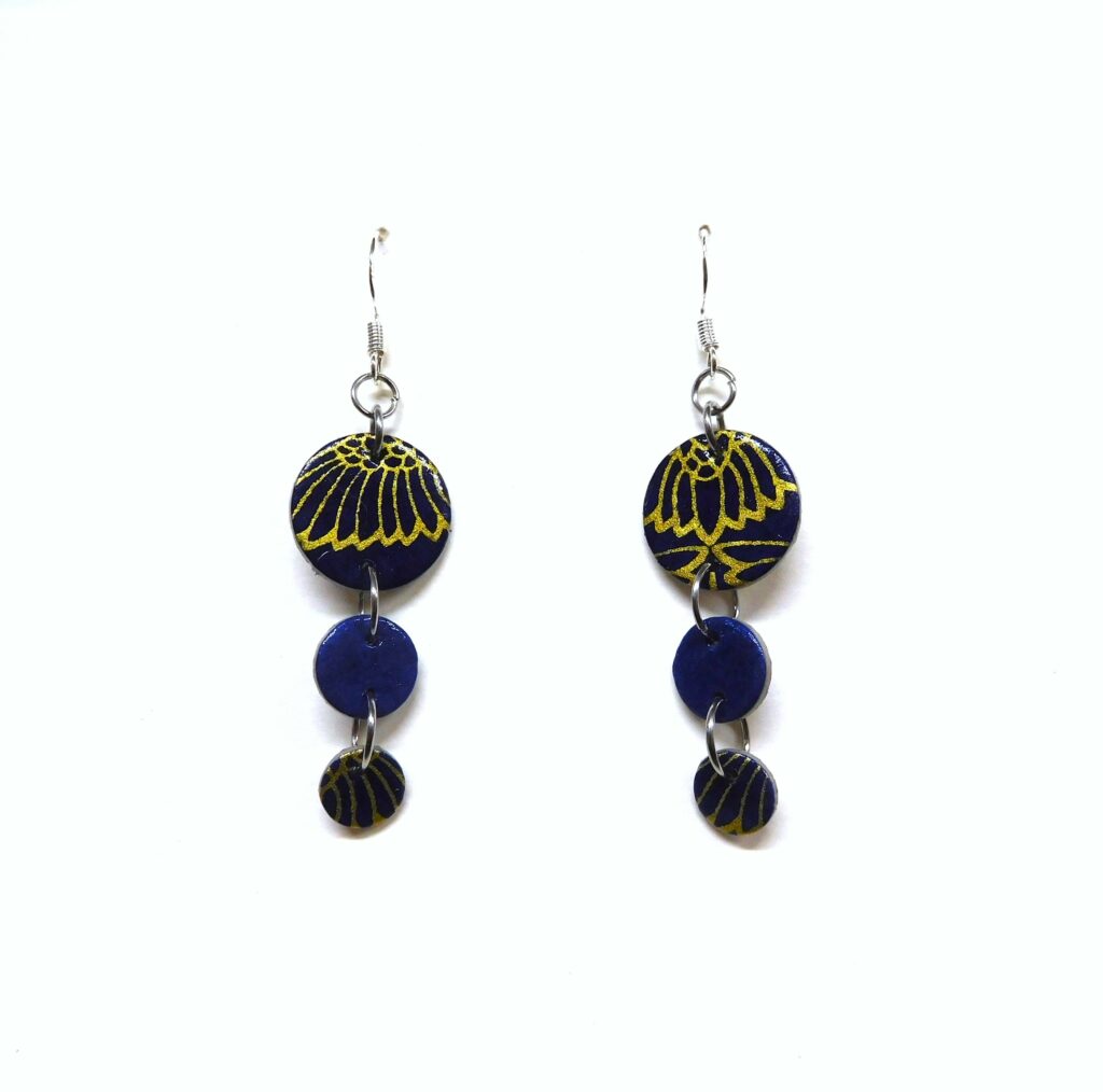 Boucles d'oreille en carton - Grappe - Or Bleu - Argent 925