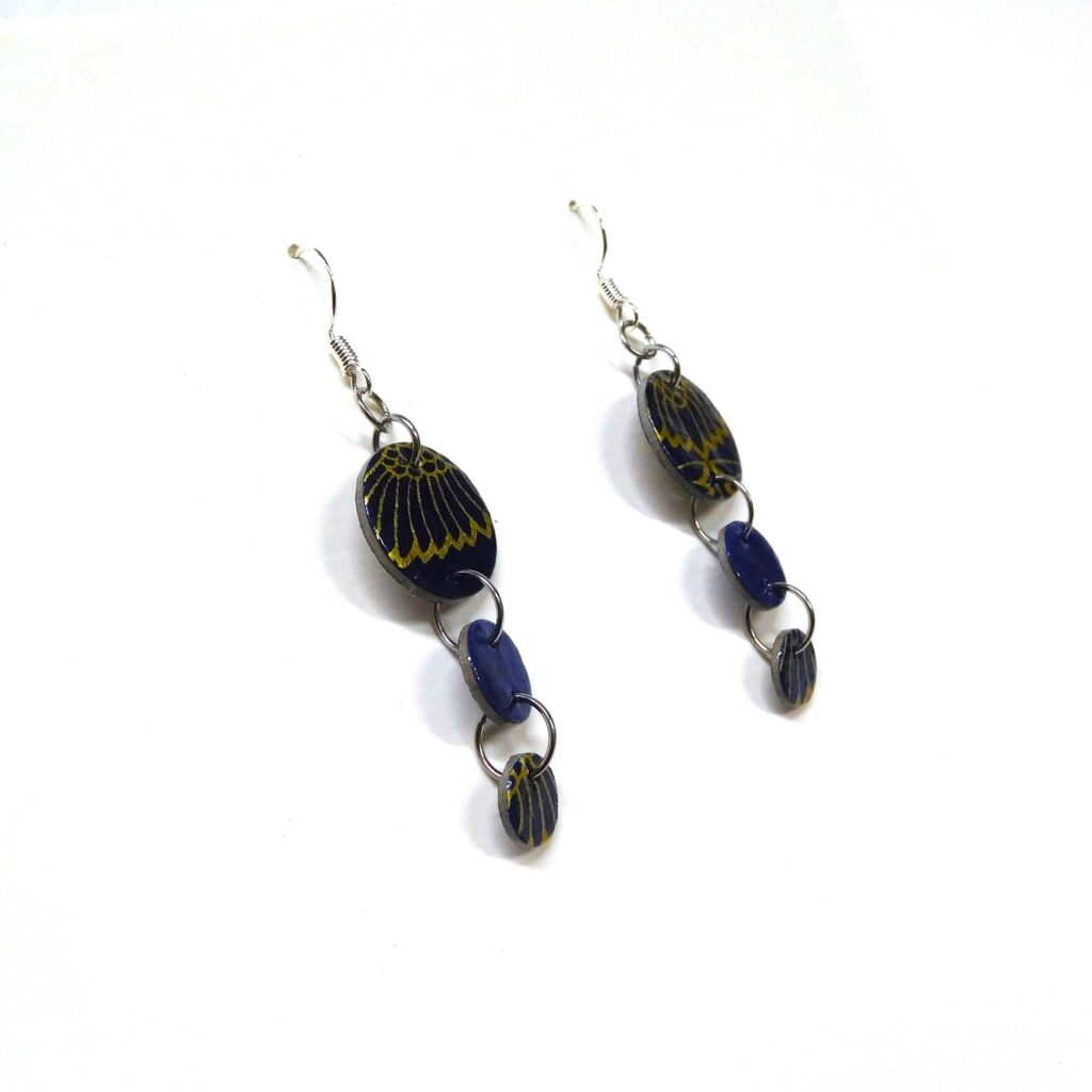 Boucles d'oreille en carton - Grappe - Or Bleu - Argent 925