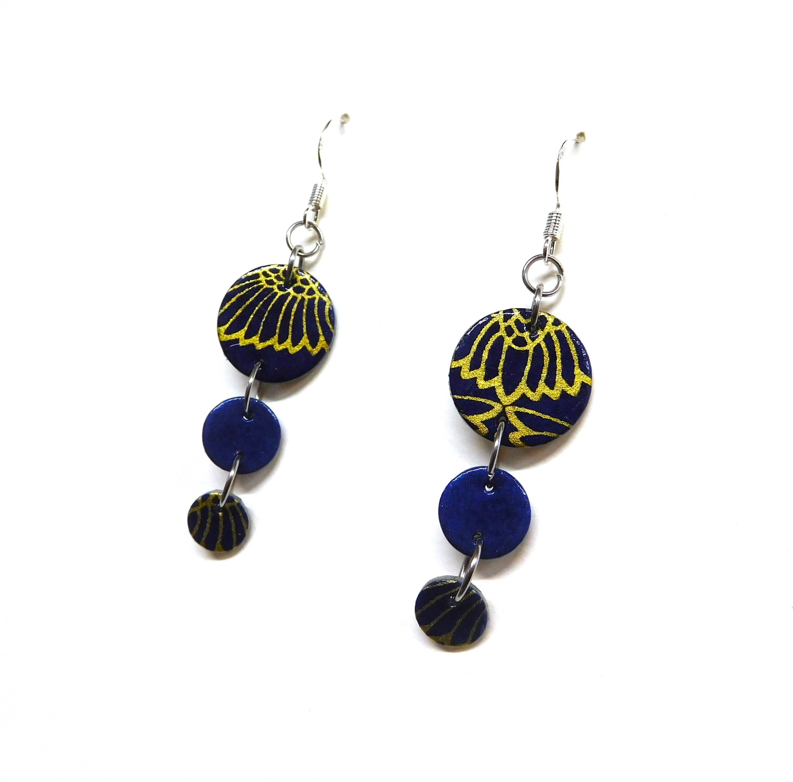 Boucles d'oreille en carton - Grappe - Or Bleu - Argent 925