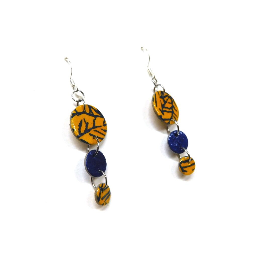 Boucles d'oreille en carton - Grappe - Jaune Bleu Feuilles - Argent 925