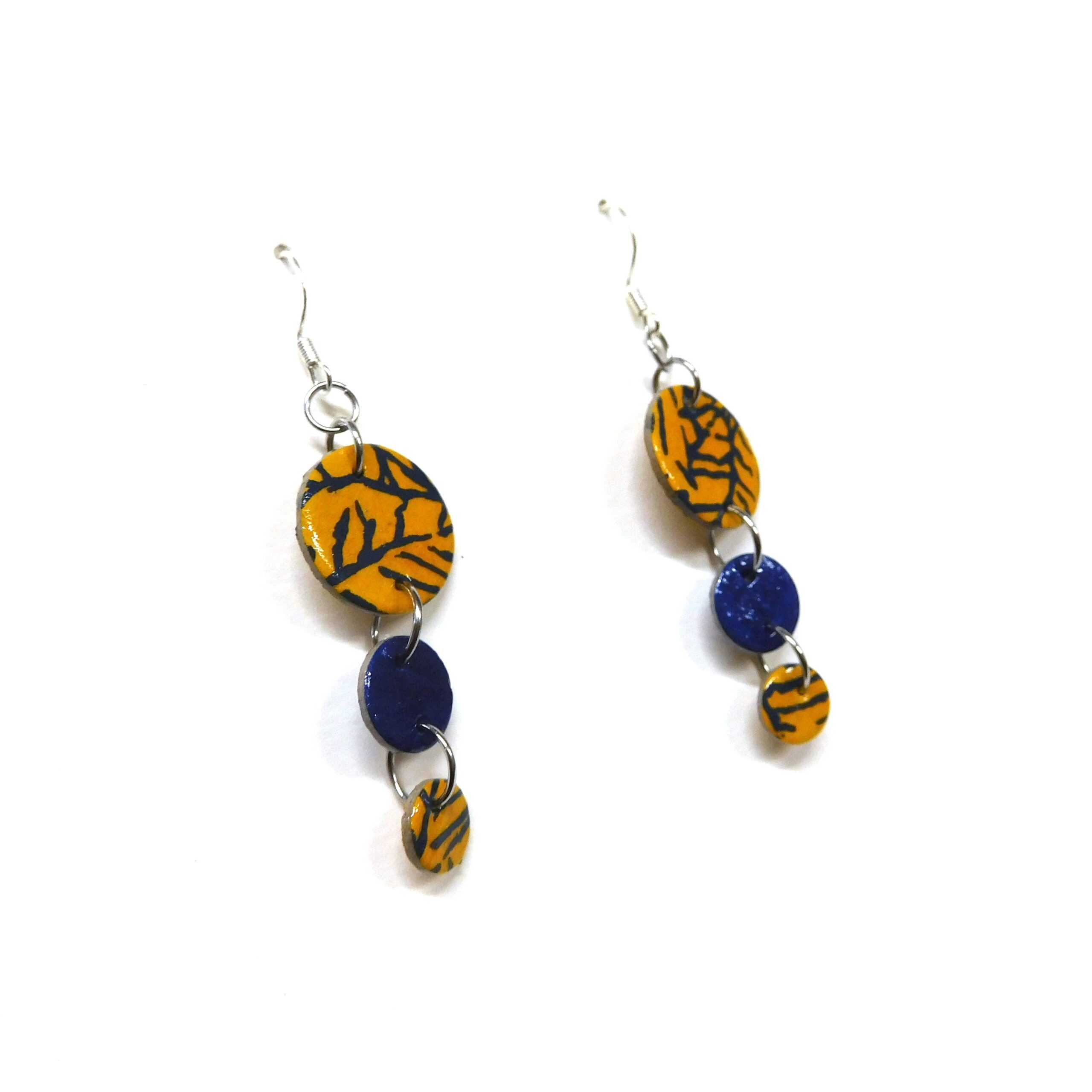 Boucles d'oreille en carton - Grappe - Jaune Bleu Feuilles - Argent 925 – Image 4