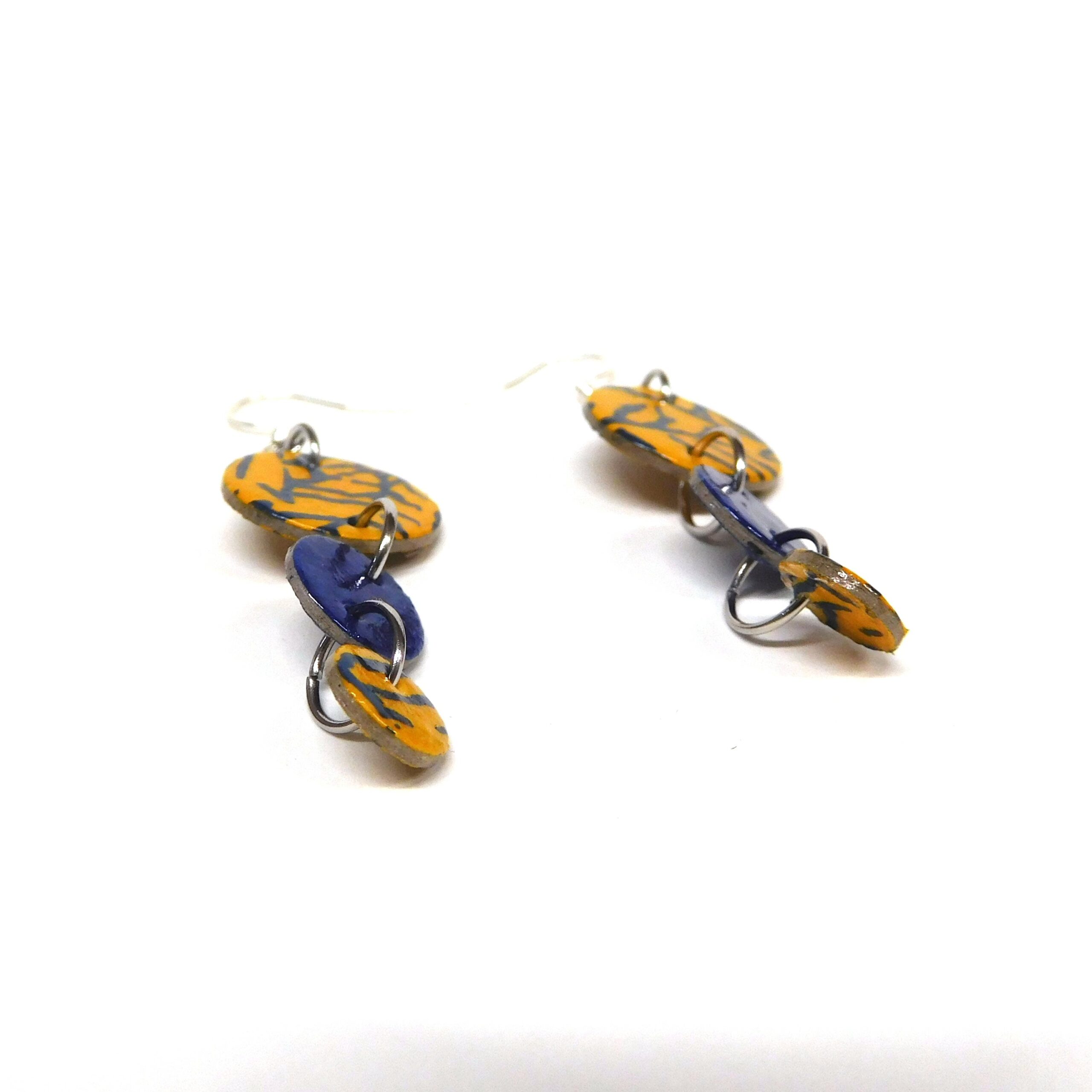 Boucles d'oreille en carton - Grappe - Jaune Bleu Feuilles - Argent 925 – Image 3