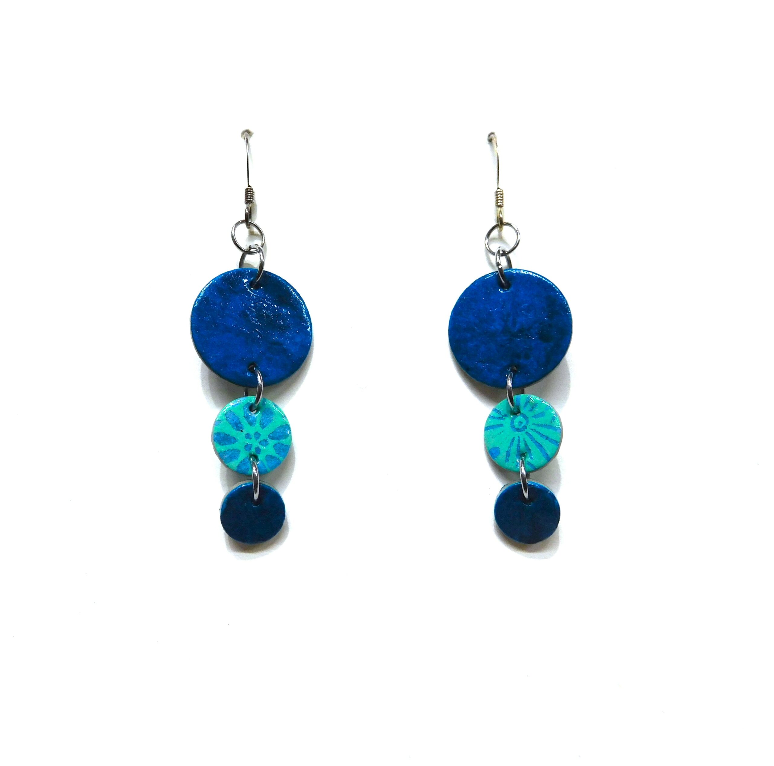 Boucles d'oreille en carton - Grappe - Fleurs Bleu-Turquoise - Argent 925 – Image 1