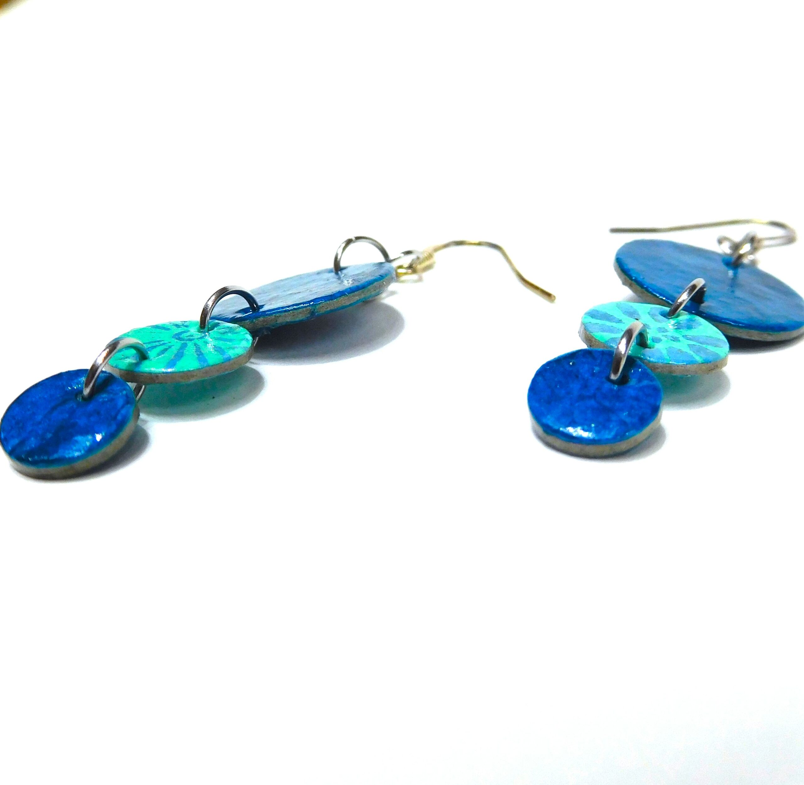 Boucles d'oreille en carton - Grappe - Fleurs Bleu-Turquoise - Argent 925 – Image 5