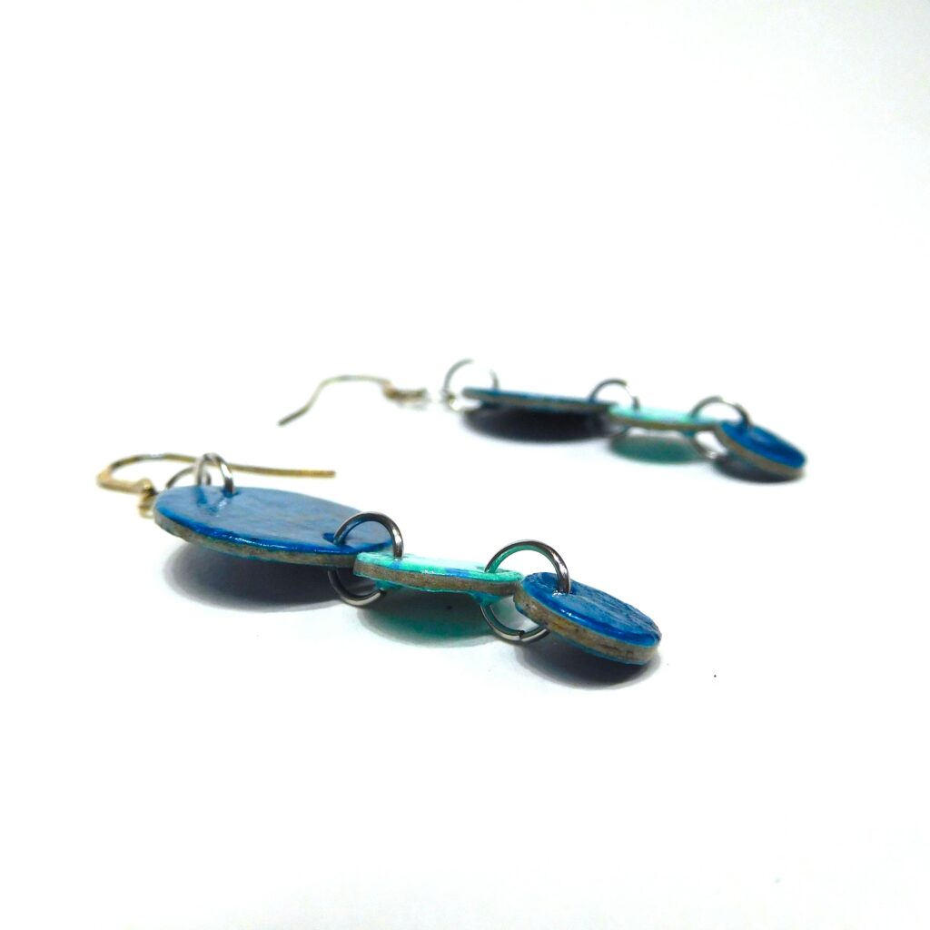Boucles d'oreille en carton - Grappe - Fleurs Bleu-Turquoise - Argent 925