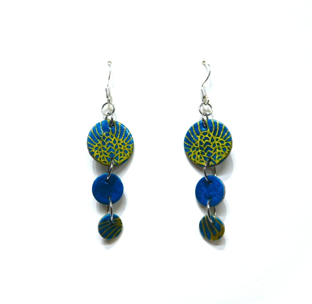 Boucles d'oreille en carton - Grappe - Or Bleu Turquoise - Argent 925