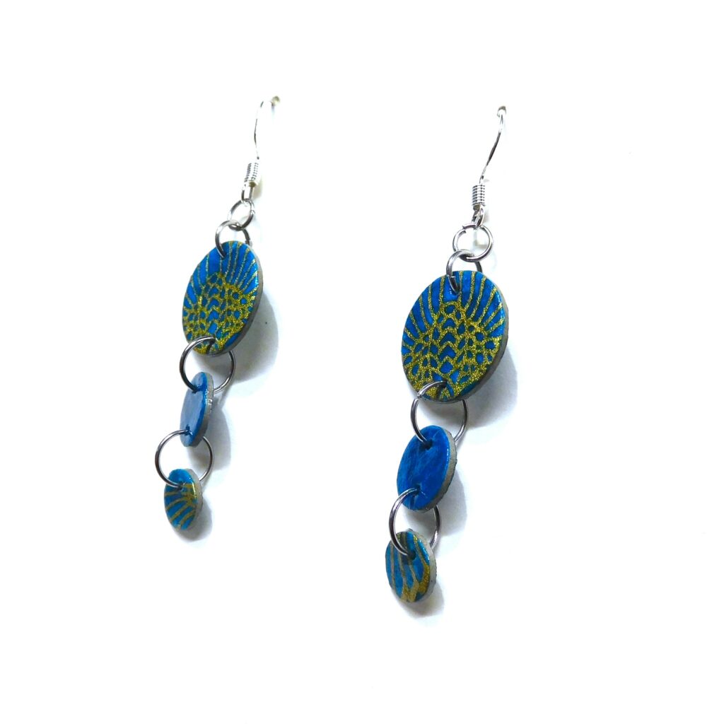 Boucles d'oreille en carton - Grappe - Or Bleu Turquoise - Argent 925