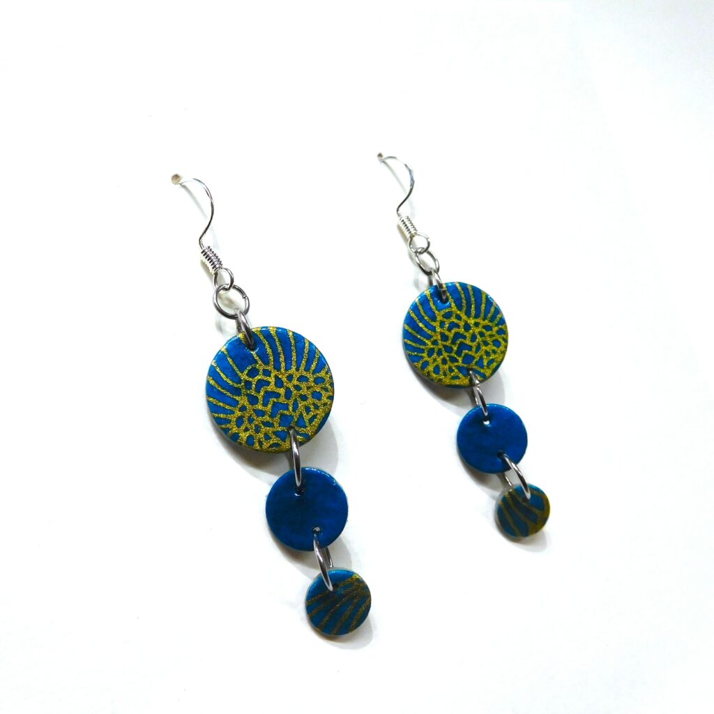 Boucles d'oreille en carton - Grappe - Or Bleu Turquoise - Argent 925
