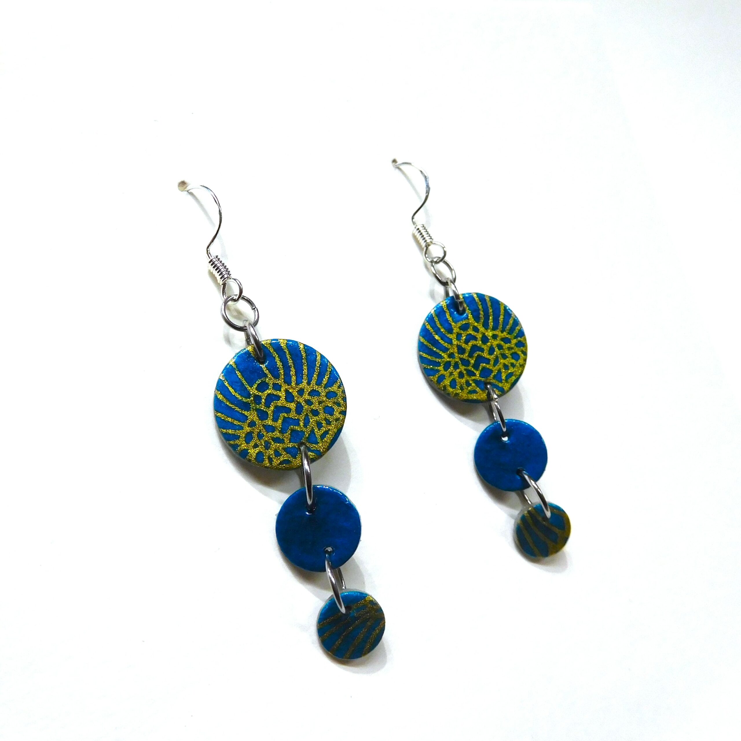 Boucles d'oreille en carton - Grappe - Or Bleu Turquoise - Argent 925 – Image 3