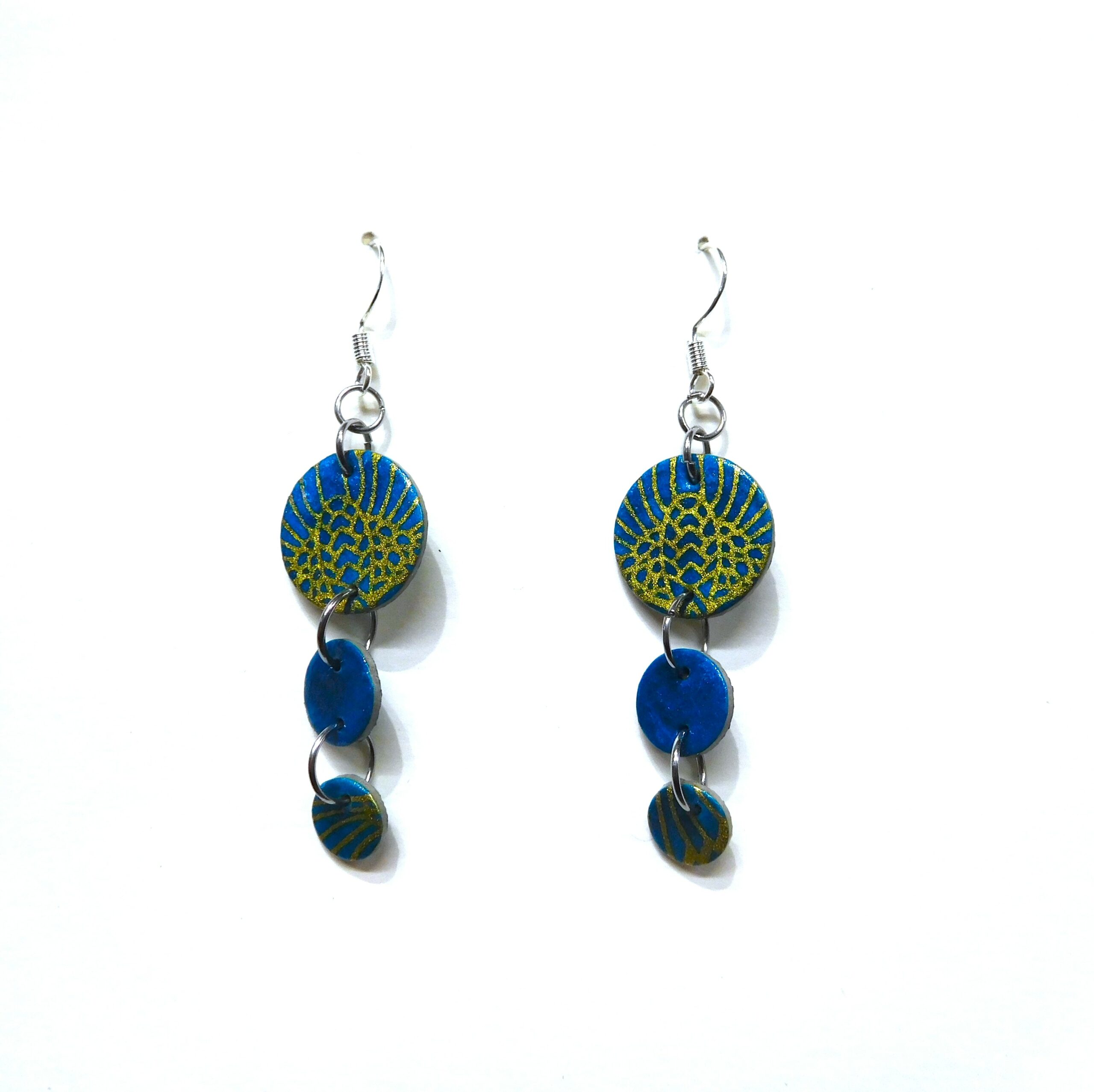 Boucles d'oreille en carton - Grappe - Or Bleu Turquoise - Argent 925 – Image 2