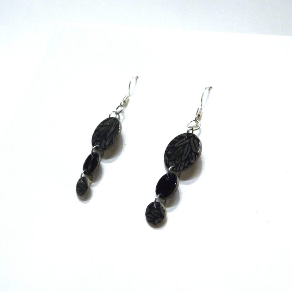 Boucles d'oreille en carton - Grappe - Feuilles Bleu Marine - Argent 925
