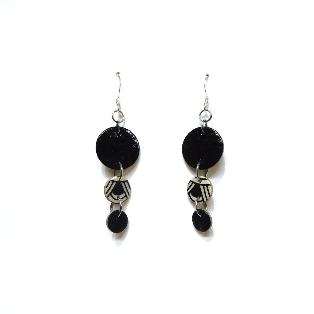 Boucles d'oreille en carton - Grappe - Noir/Blanc Nœuds - Argent 925
