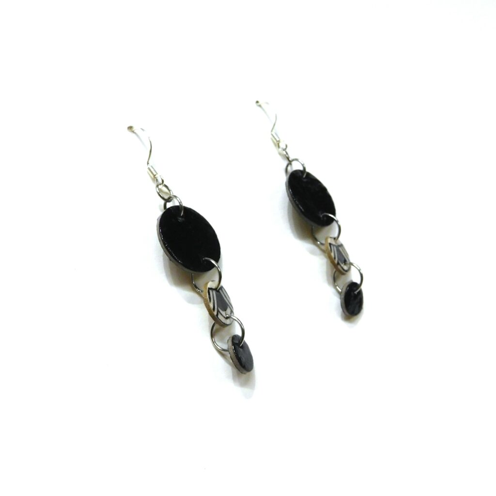Boucles d'oreille en carton - Grappe - Noir/Blanc Nœuds - Argent 925