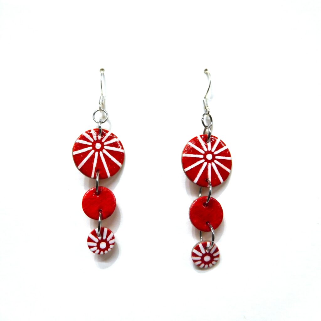 Boucles d'oreille en carton - Grappe - Rouge étoile - Argent 925