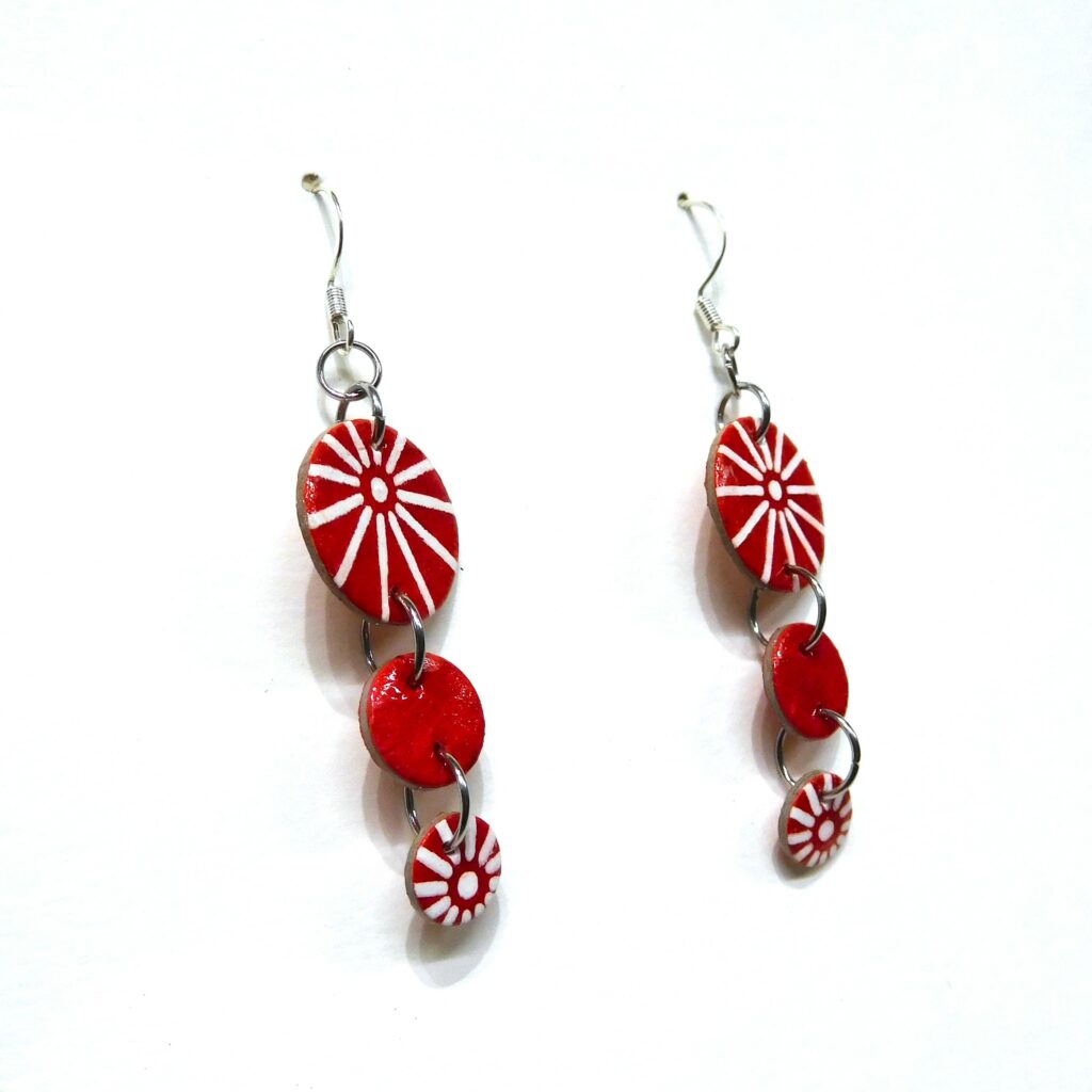 Boucles d'oreille en carton - Grappe - Rouge étoile - Argent 925