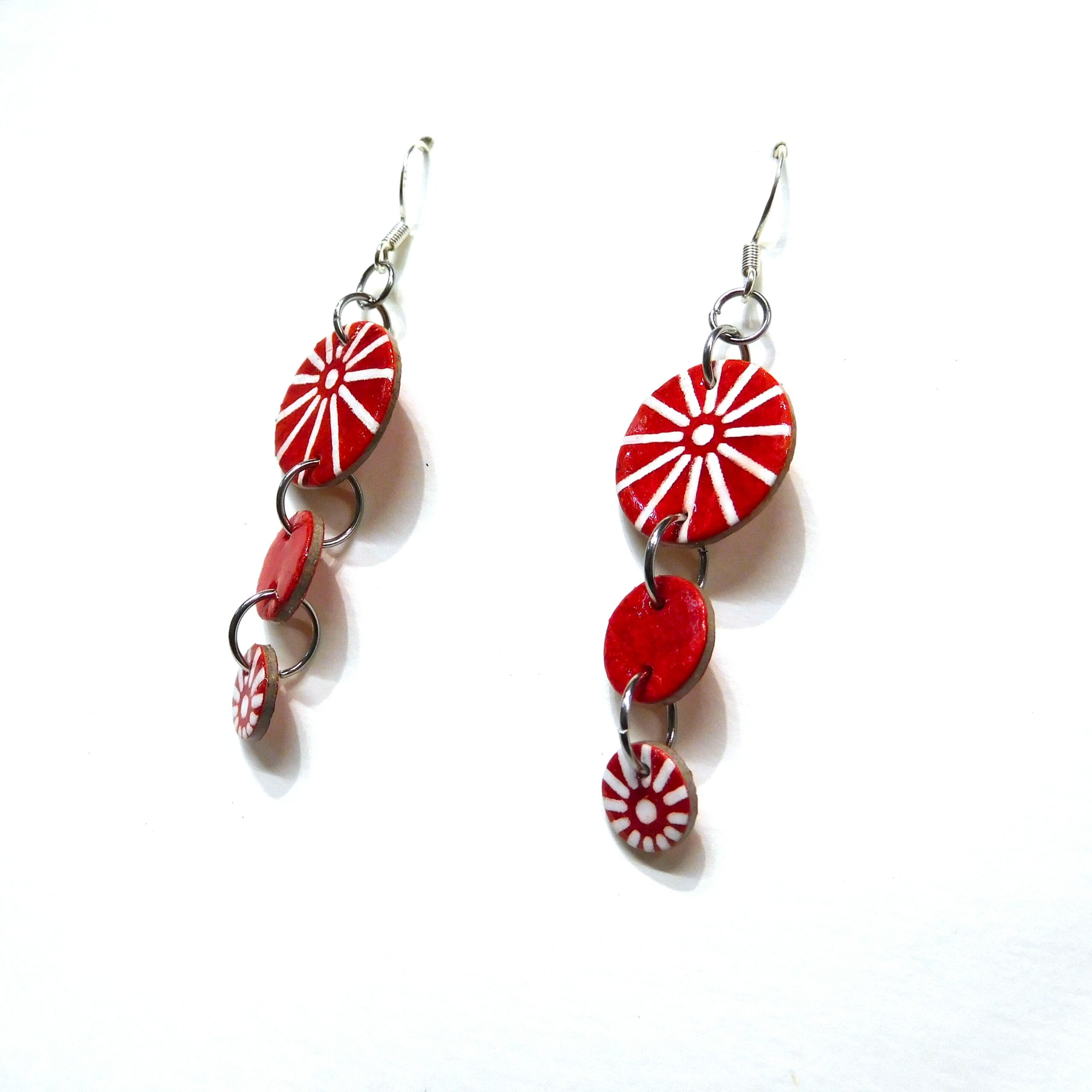 Boucles d'oreille en carton - Grappe - Rouge étoile - Argent 925