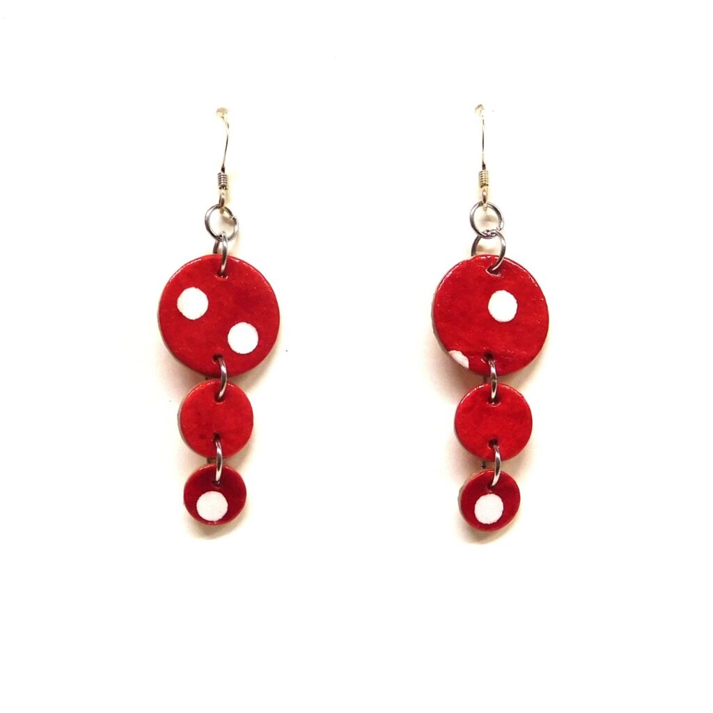 Boucles d'oreille en carton - Grappe - Rouge à Pois Blancs - Argent 925