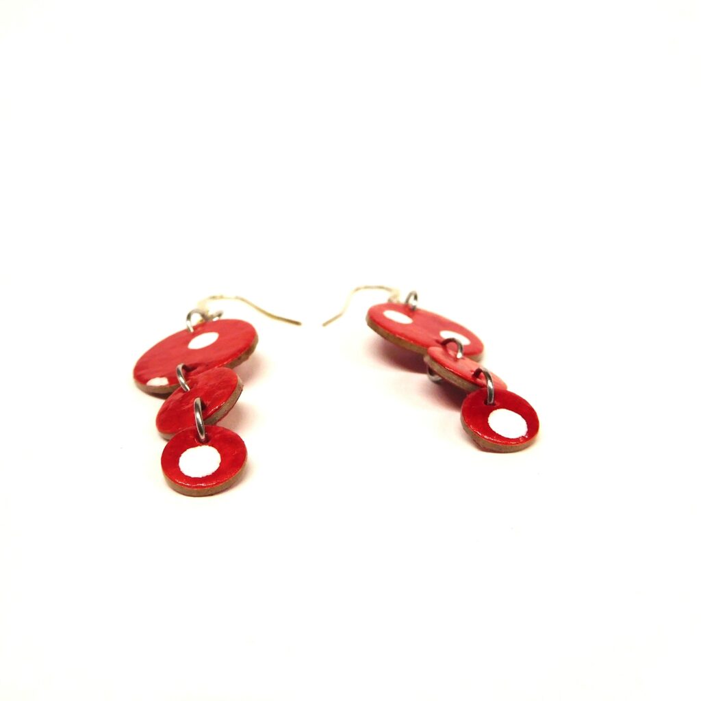Boucles d'oreille en carton - Grappe - Rouge à Pois Blancs - Argent 925