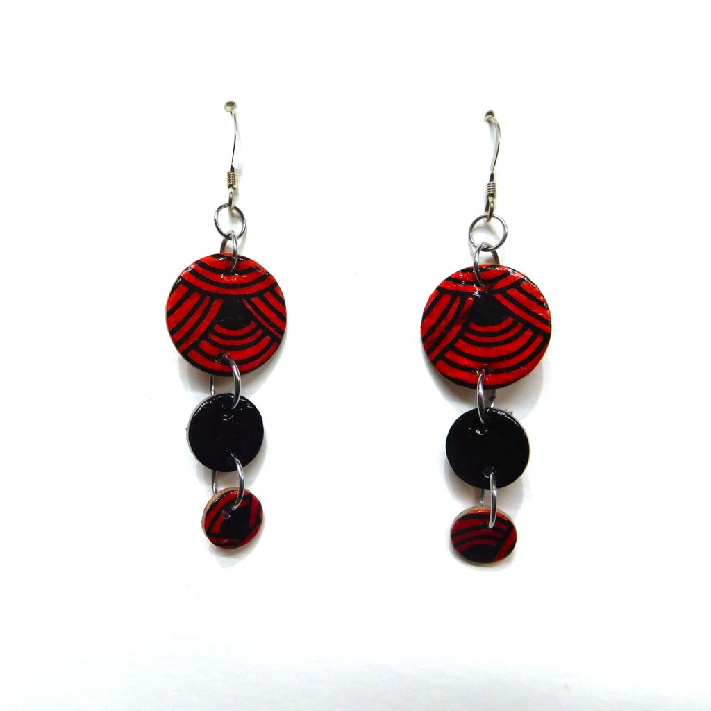 Boucles d'oreille en carton - Grappe - Rouge Nœuds/Noir - Argent 925