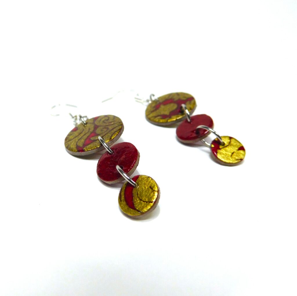 Boucles d'oreille en carton - Grappe - Rouge Or Baroque - Argent 925