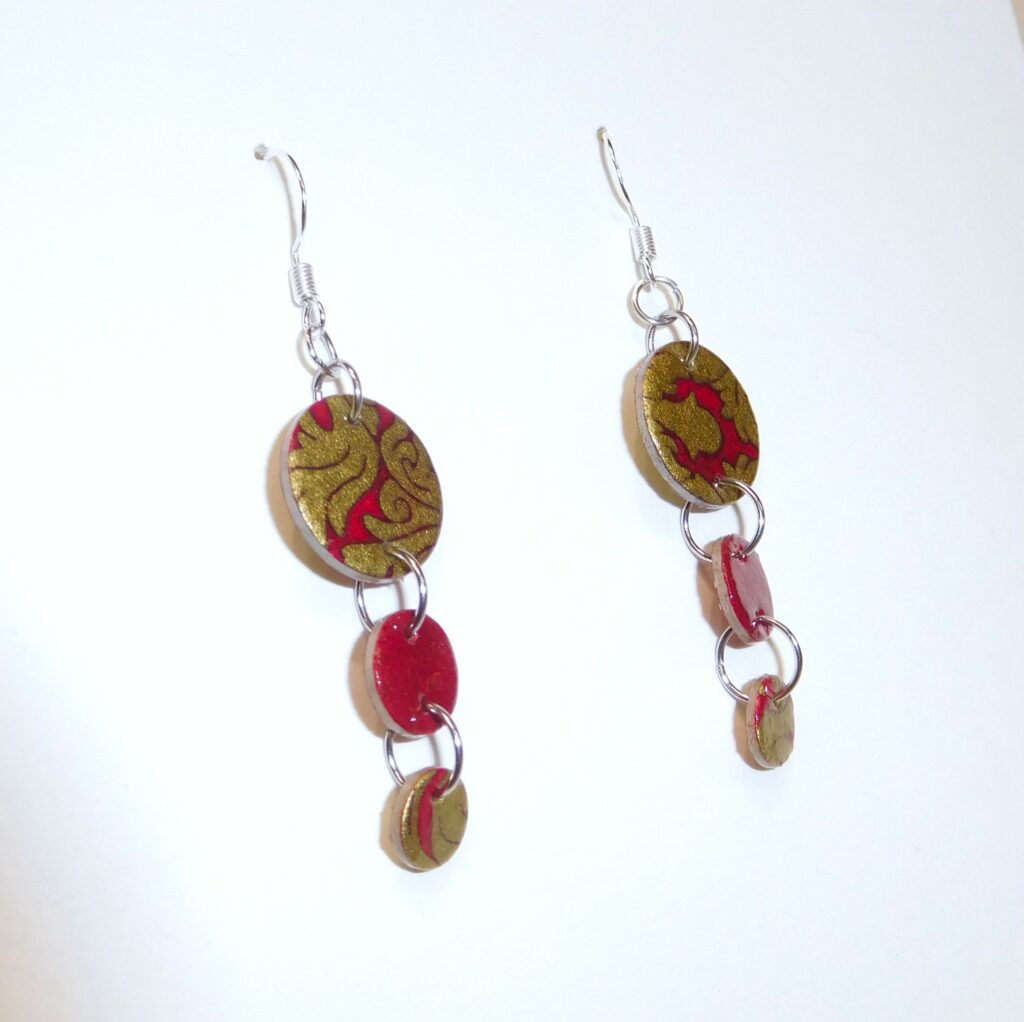 Boucles d'oreille en carton - Grappe - Rouge Or Baroque - Argent 925
