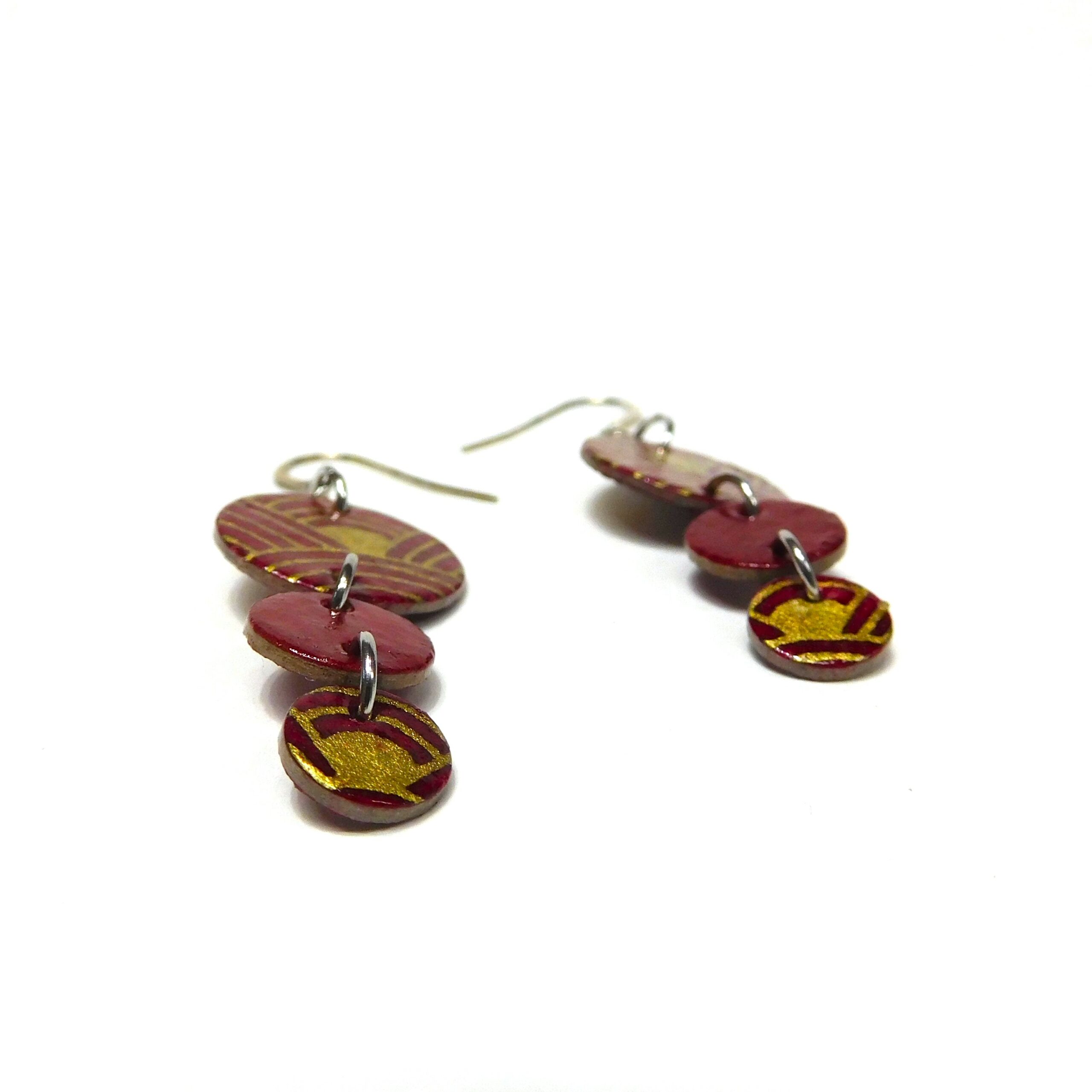 Boucles d'oreille en carton - Grappe - Rouge Or Nœuds - Argent 925 – Image 5
