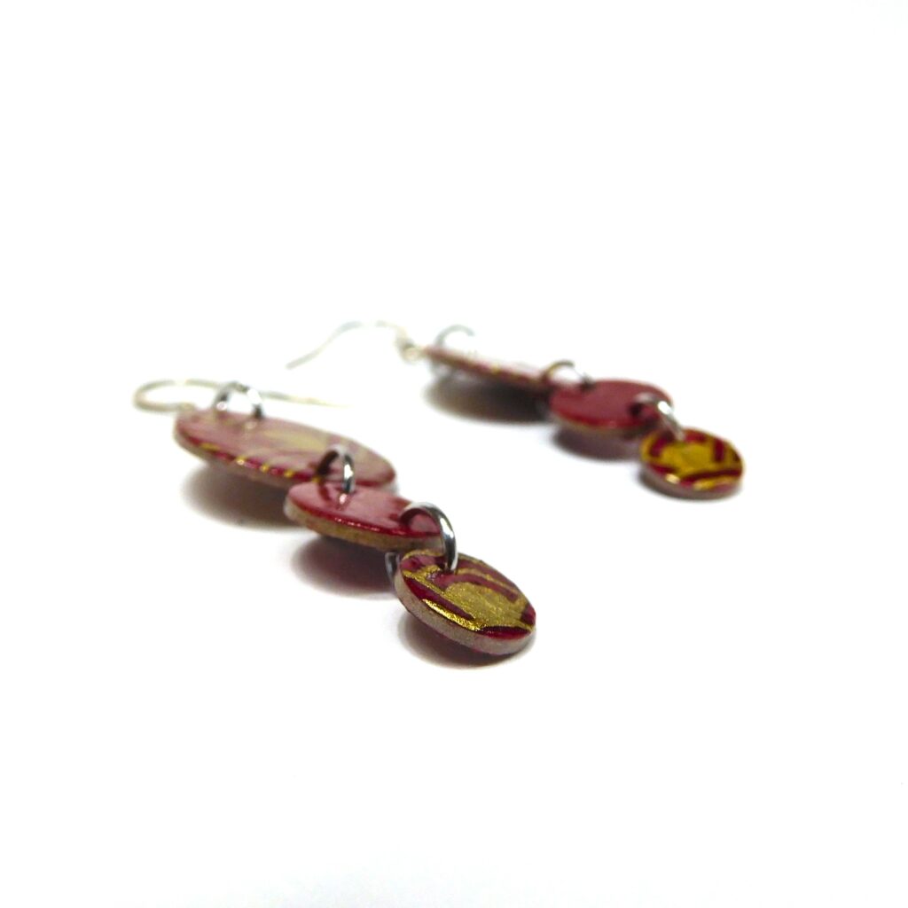 Boucles d'oreille en carton - Grappe - Rouge Or Nœuds - Argent 925