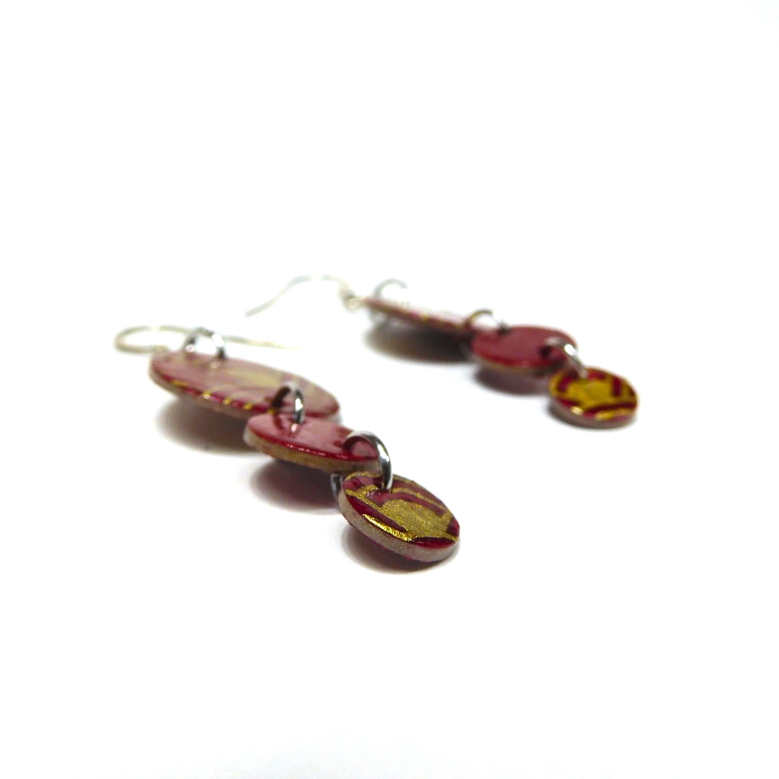 Boucles d'oreille en carton - Grappe - Rouge Or Nœuds - Argent 925 – Image 4