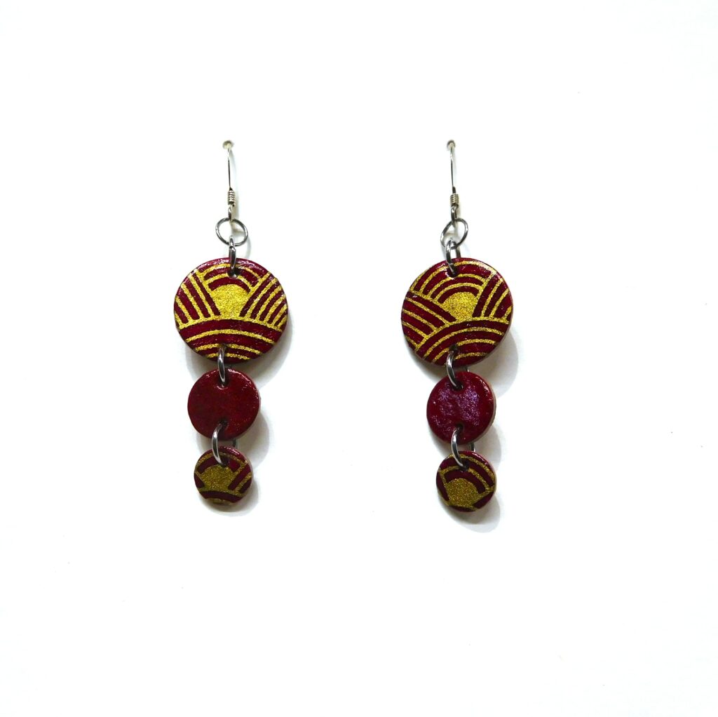 Boucles d'oreille en carton - Grappe - Rouge Or Nœuds - Argent 925