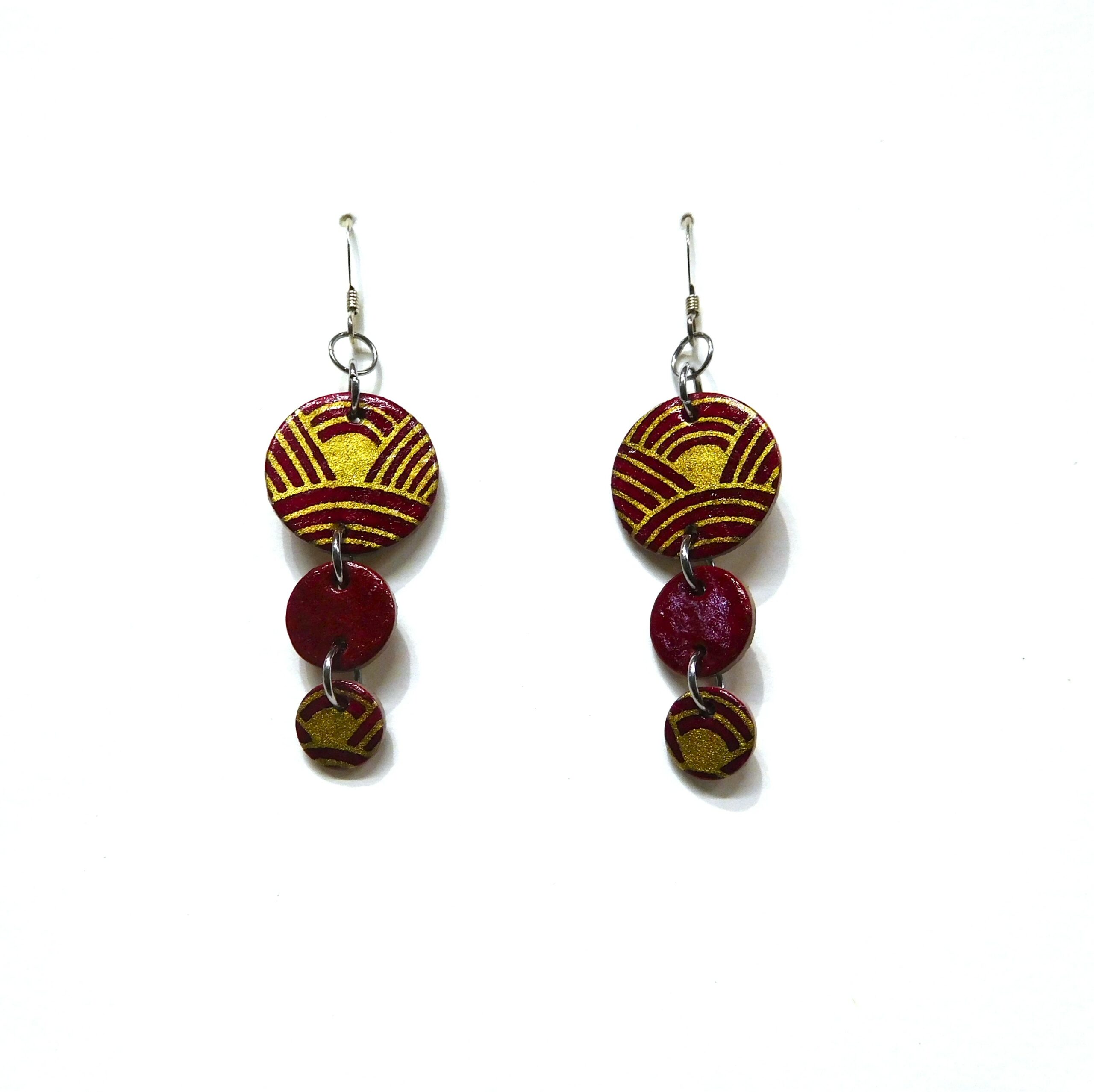 Boucles d'oreille en carton - Grappe - Rouge Or Nœuds - Argent 925 – Image 1