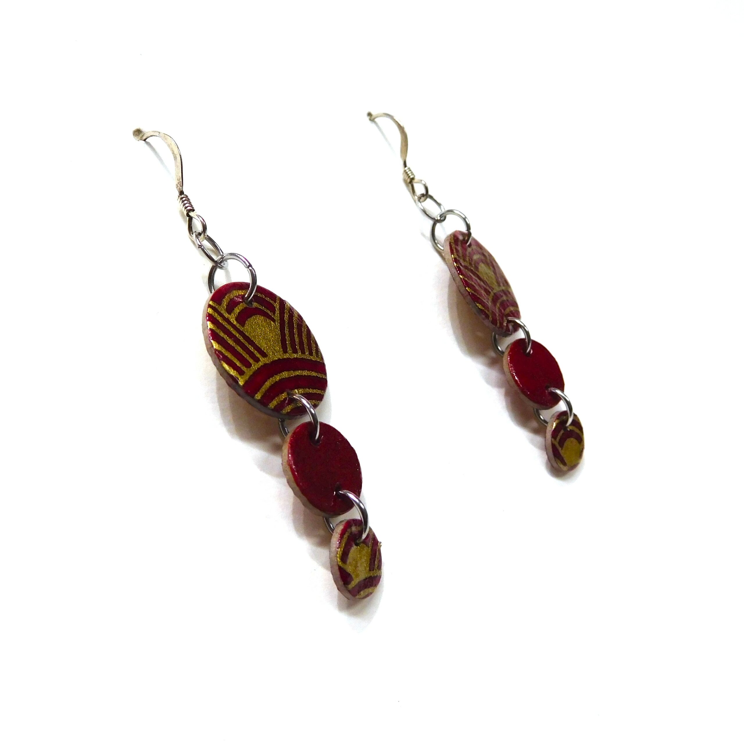 Boucles d'oreille en carton - Grappe - Rouge Or Nœuds - Argent 925 – Image 3