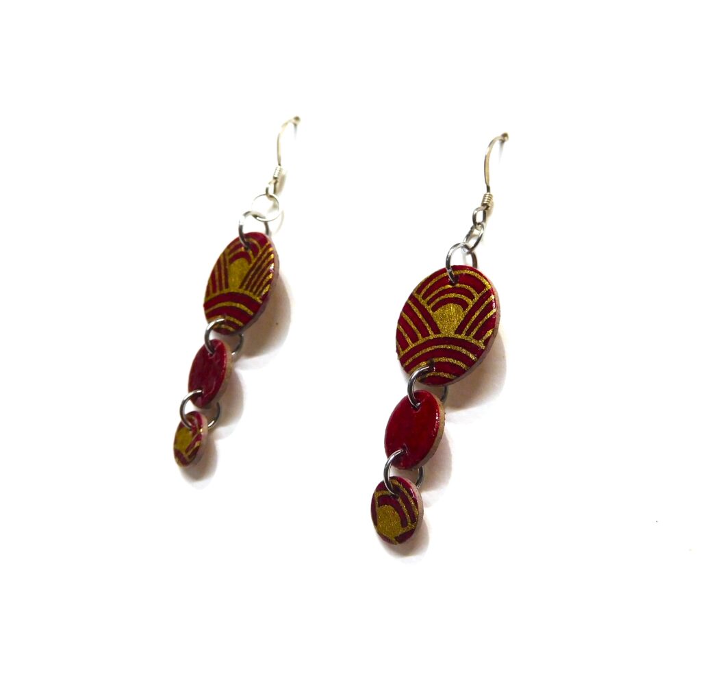 Boucles d'oreille en carton - Grappe - Rouge Or Nœuds - Argent 925