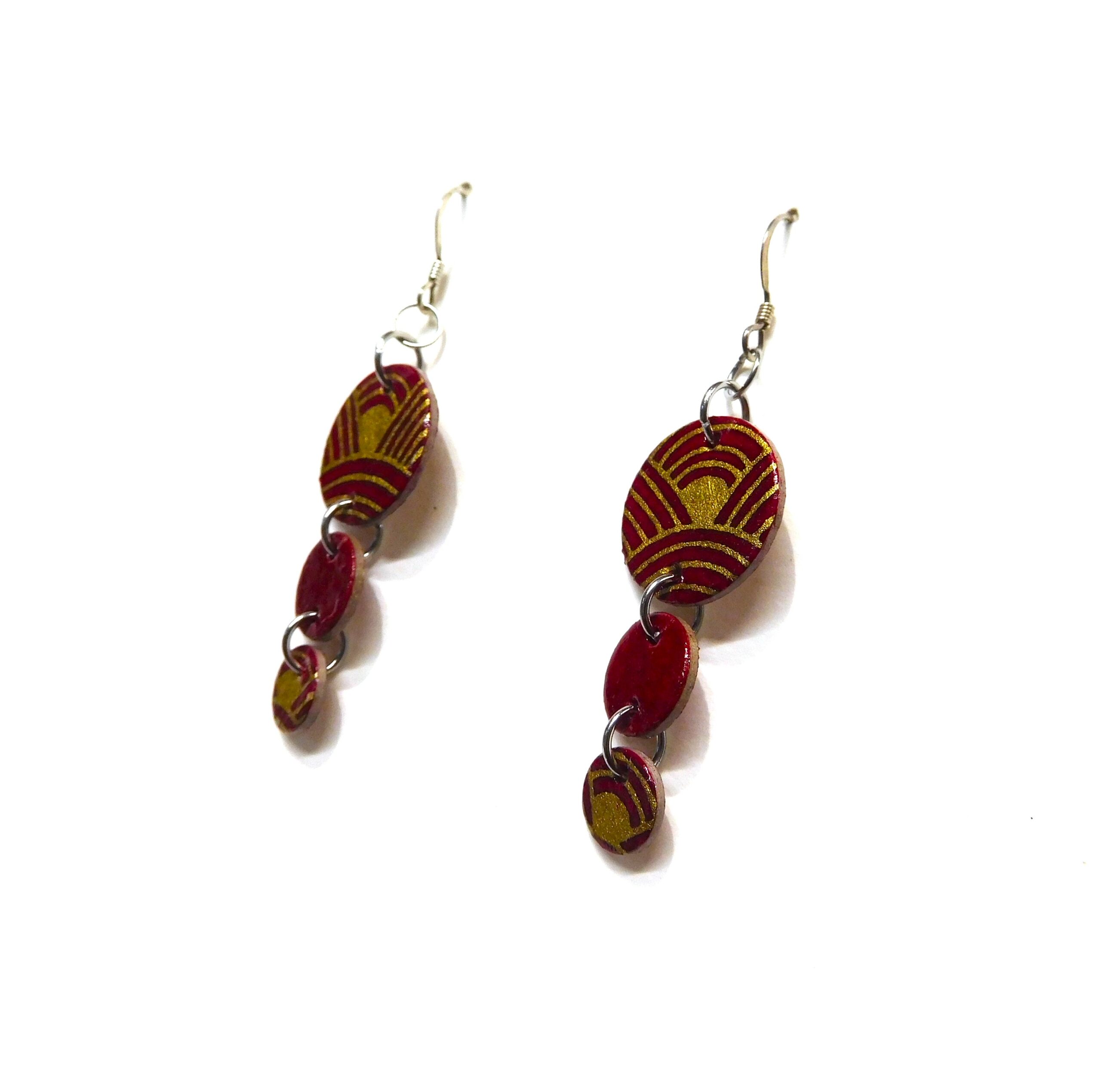 Boucles d'oreille en carton - Grappe - Rouge Or Nœuds - Argent 925 – Image 2