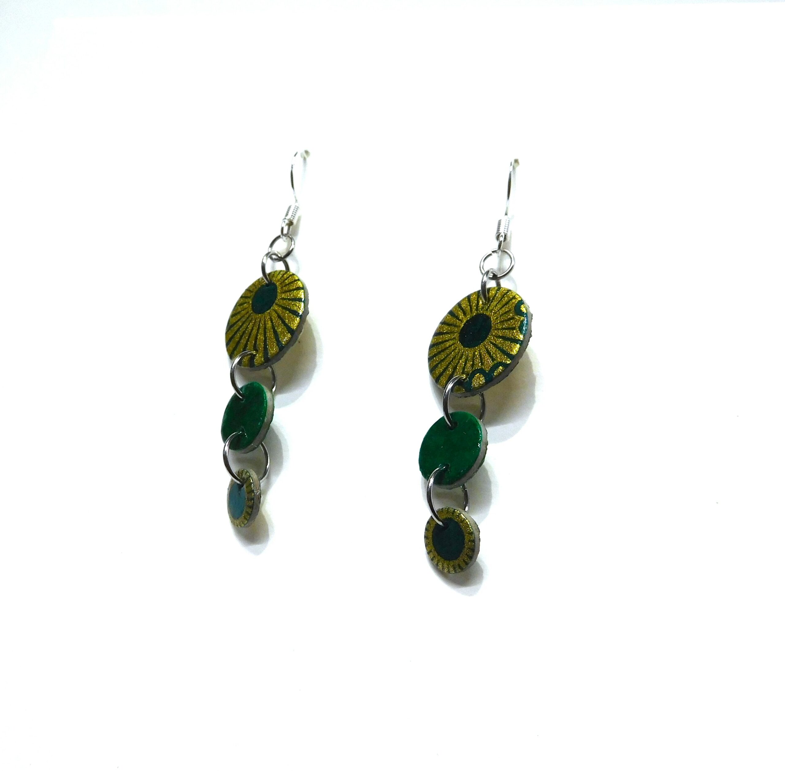 Boucles d'oreille en carton - Grappe - Or Vert/Vert - Argent 925
