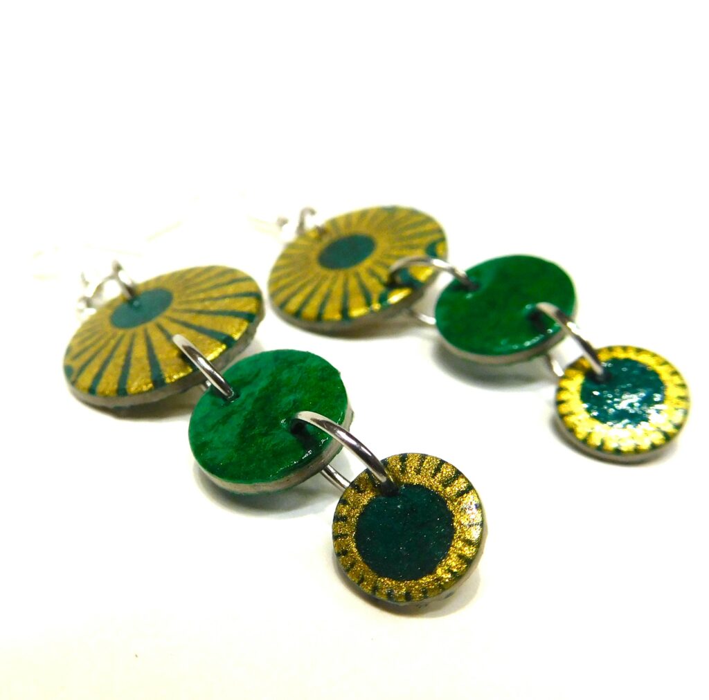 Boucles d'oreille en carton - Grappe - Or Vert/Vert - Argent 925