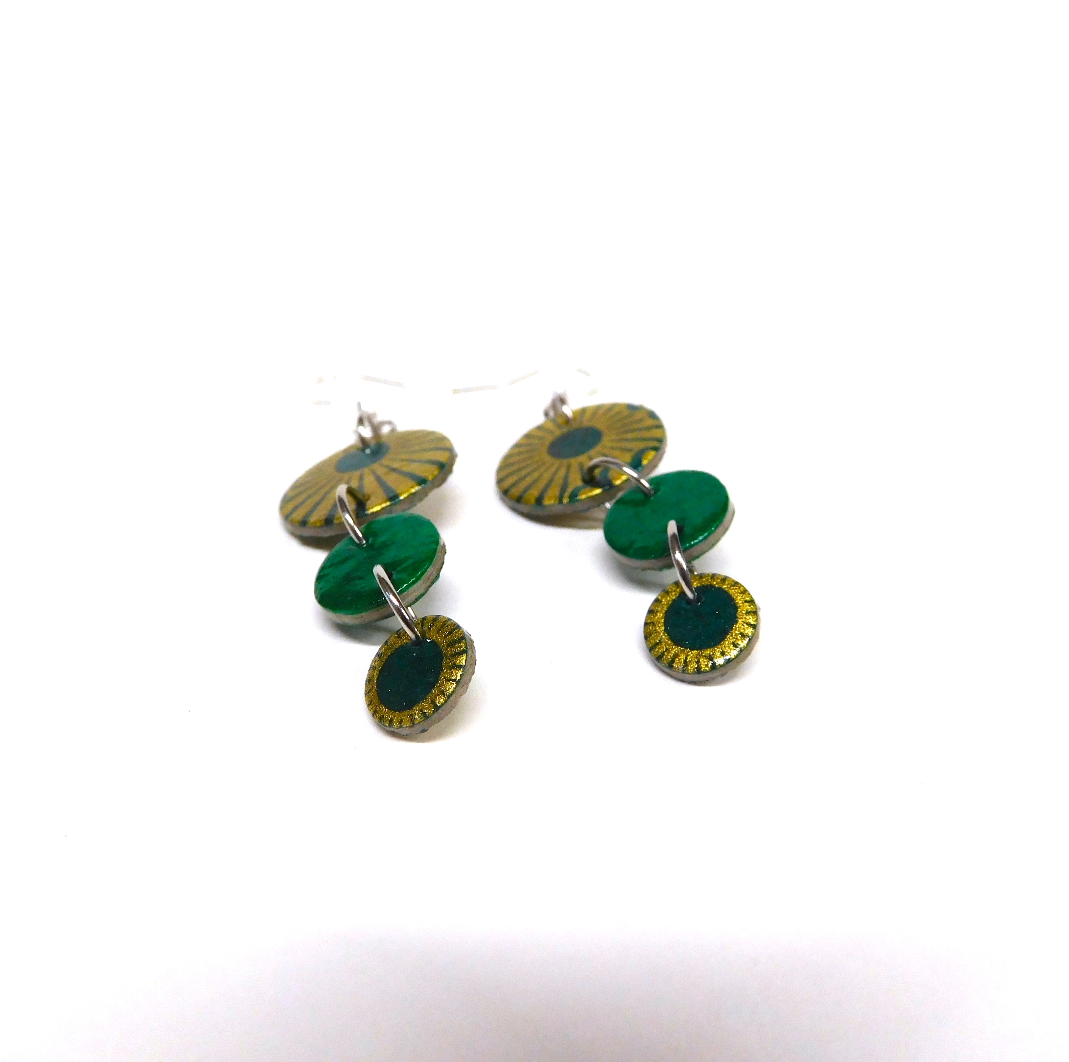 Boucles d'oreille en carton - Grappe - Or Vert/Vert - Argent 925