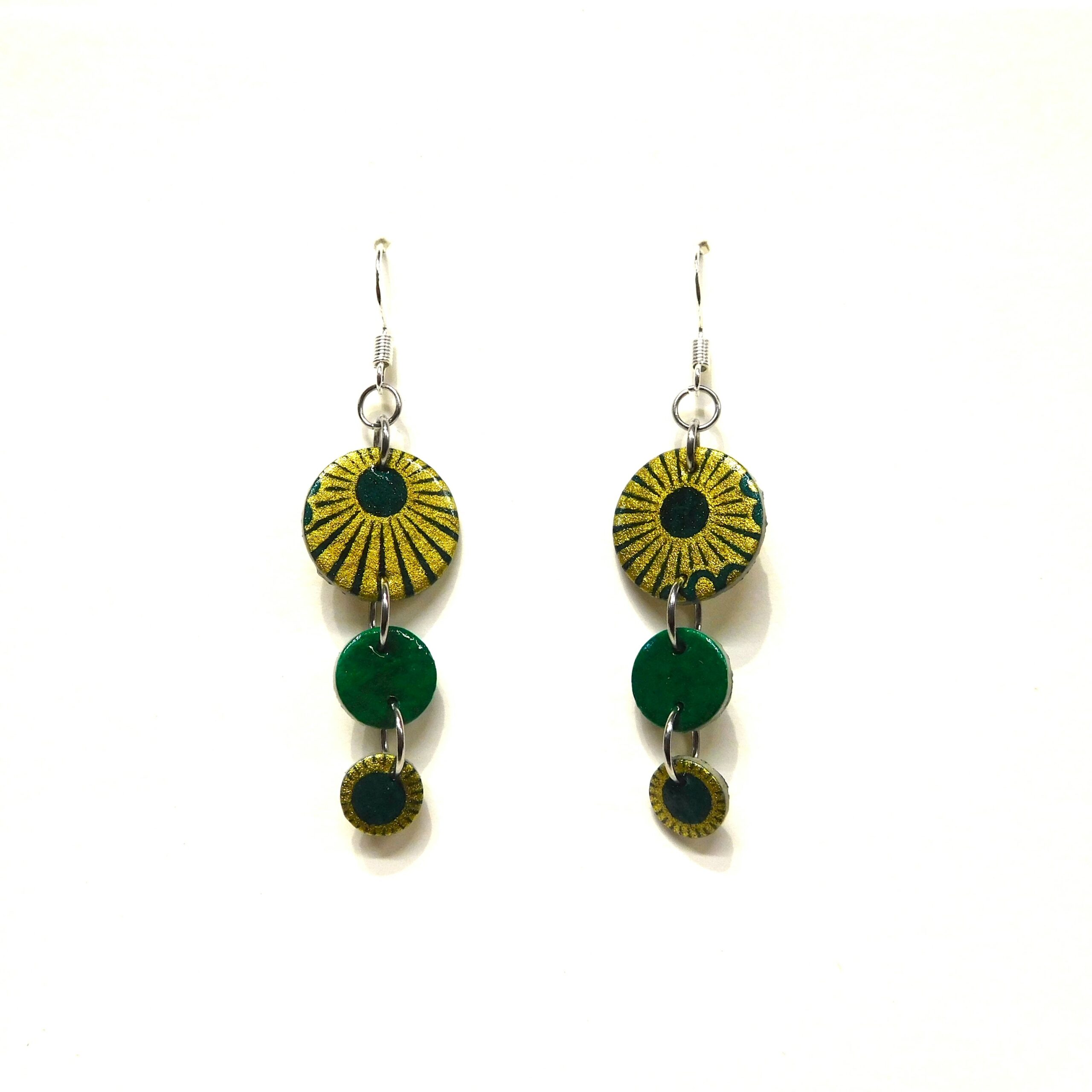 Boucles d'oreille en carton - Grappe - Or Vert/Vert - Argent 925