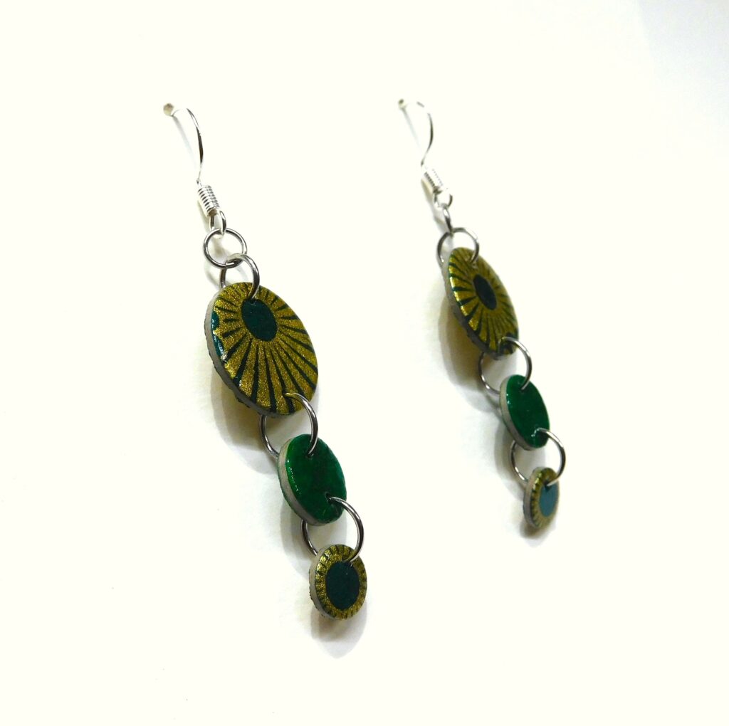 Boucles d'oreille en carton - Grappe - Or Vert/Vert - Argent 925